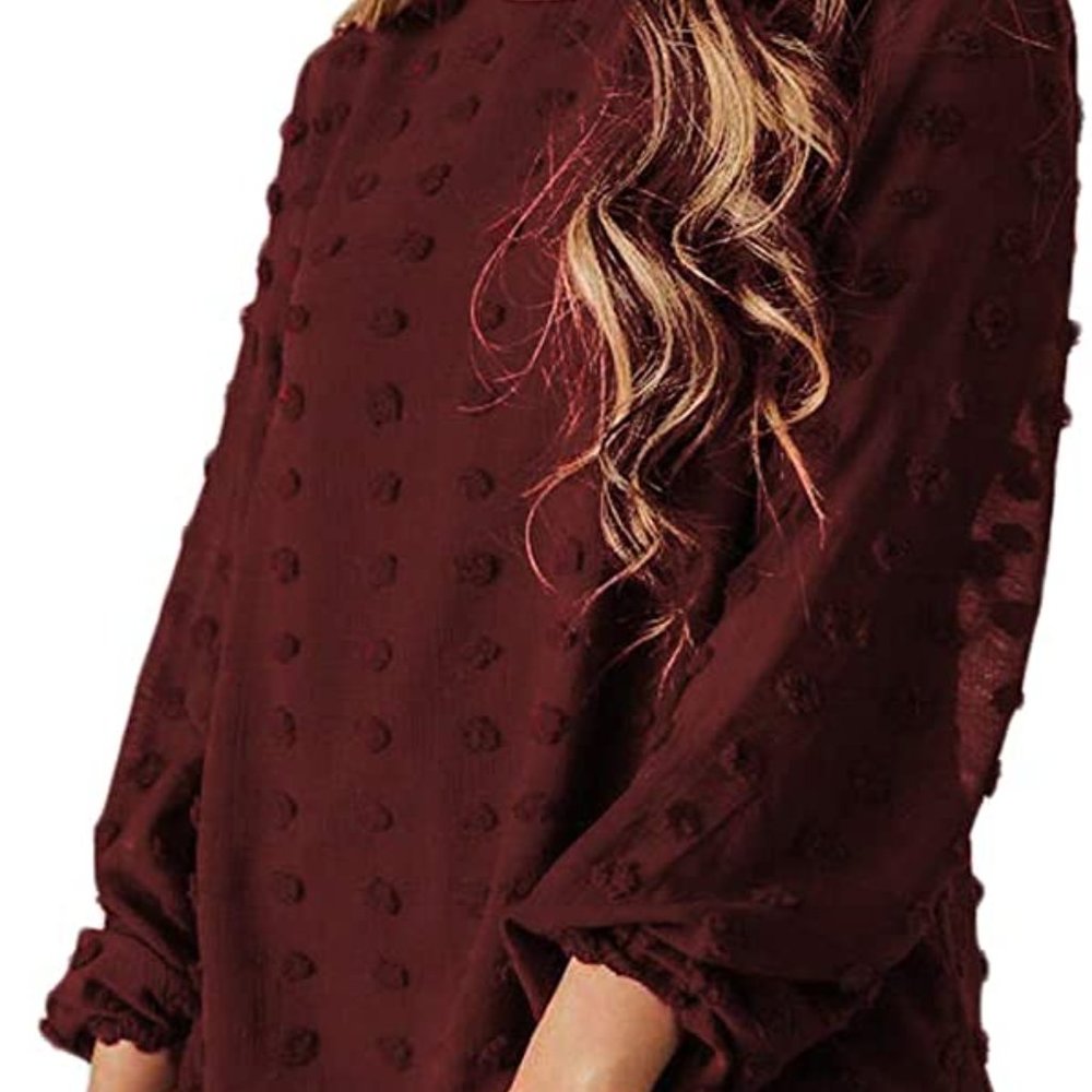 Womens Chiffon Blouse Swiss Dot Casual Top Shirt - Picture 4 of 4